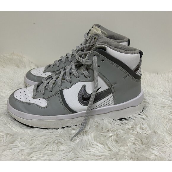 Nike Dunk High Top Sneakers in Light Smoke Grey White Silver Size WOMENS 9 - Picture 1 of 9